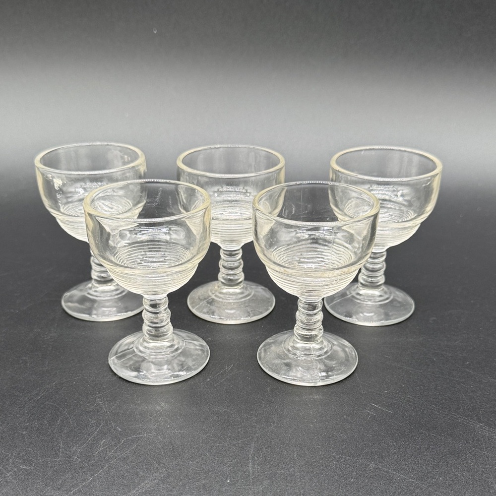 Anchor Hocking Manhattan Art Deco Cordial Sherry Wine Glass 5 Set Vintage 1930s